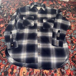 Abercrombie & Fitch Navy and White Plaid Flannel Shirt